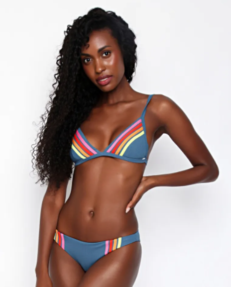 Wave Shapers Stripe Banded Tri Bikini Top- Dark Teal