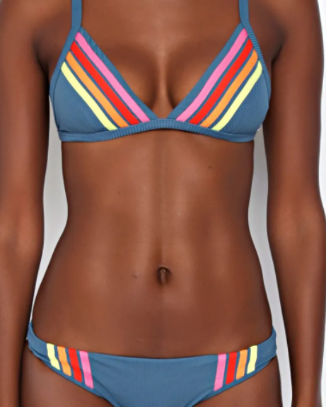 Wave Shapers Stripe Banded Tri Bikini Top- Dark Teal