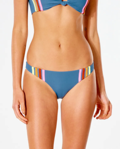 Wave Shapers Stripe Good Coverage Bikini Bottom- Dark Teal