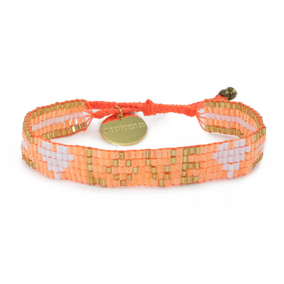 Seed Bead LOVE with Hearts Bracelet - Neon Orange
