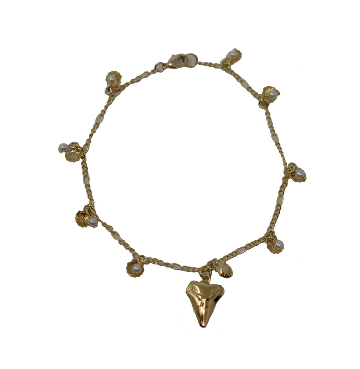 Gypsy Shell and Pearl Anklet with Shark Tooth