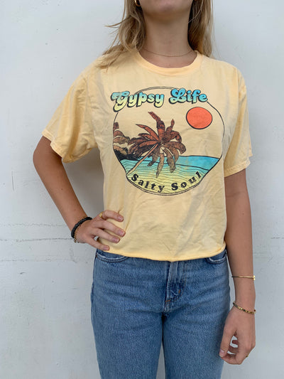 Gypsy Life Surf Shop - Cropped Ringspun Tee - Ferngully Beach/Palms - Butter