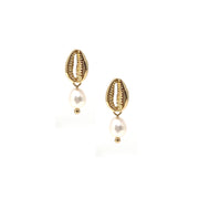 Gypsy Cowrie and Pearl Drop Earrings