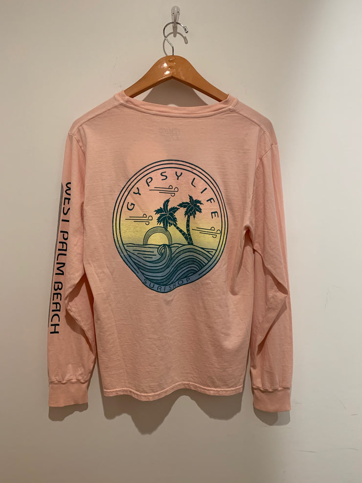 Gypsy Life Surf Shop - Wirery Palms - Dyed Ringspun Long Sleeve Tee - Shell Pink