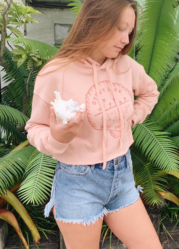Gypsy Life Surf Shop - Shell of a Good Time - Cropped Hoodie Fleece - Peach