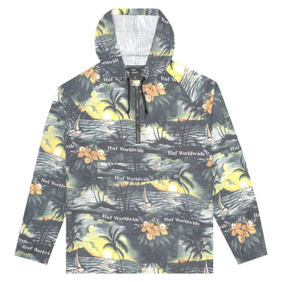 Venice Packable Anorak Jacket - Green Palm Trees