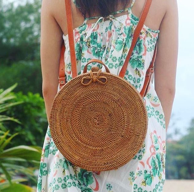 Round Rattan Backpack