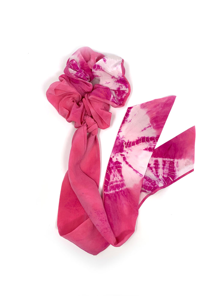 Tie Dye Silk Pony Scarf - Fuscia