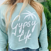Gypsy Life Surf Shop - Palm Steeze - Cropped Crew Neck - Dusty Blue