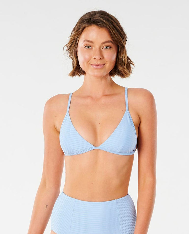 Premium Surf Banded Fixed Tri Bikini Top - Mid Blue