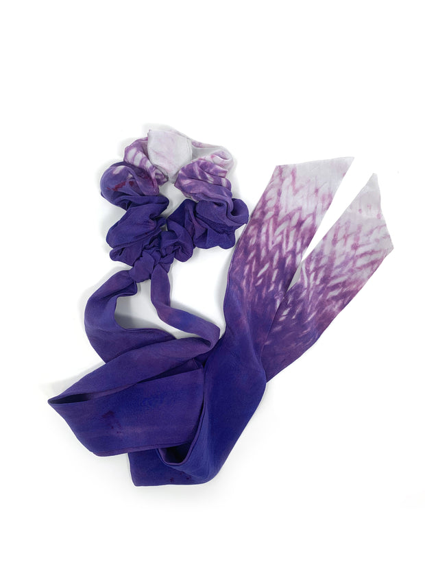 Tie Dye Silk Pony Scarf - Purple