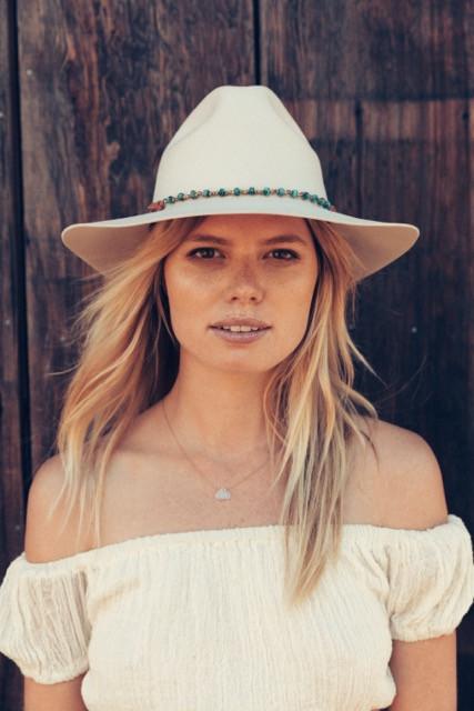 Brooklyn Fedora in Navajo White with Turquoise Wrap