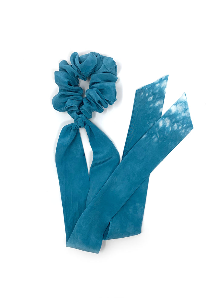 Tie Dye Silk Pony Scarf - Teal