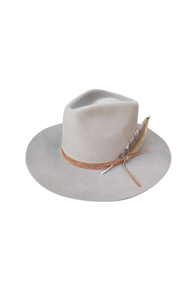 Latigo Fedora in Morning Fog with Wrapped Leather and Feather