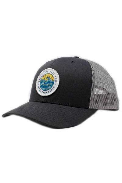 Gypsy Life Surf Shop Hat - Charcoal/Grey with White Trim on Logo
