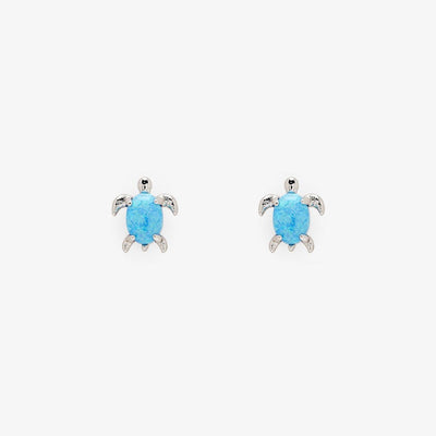 Opal Sea Turtle Earrings - Silver
