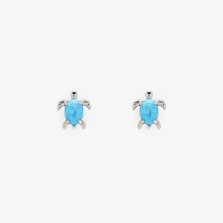 Opal Sea Turtle Earrings - Silver