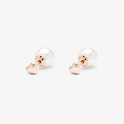 Pearl & Heart Double Sided Stud Earrings - Rose Gold