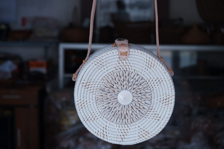 White Rattan Bag with Cowries