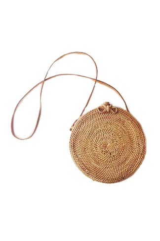 Round Rattan Bag with Bow Closure