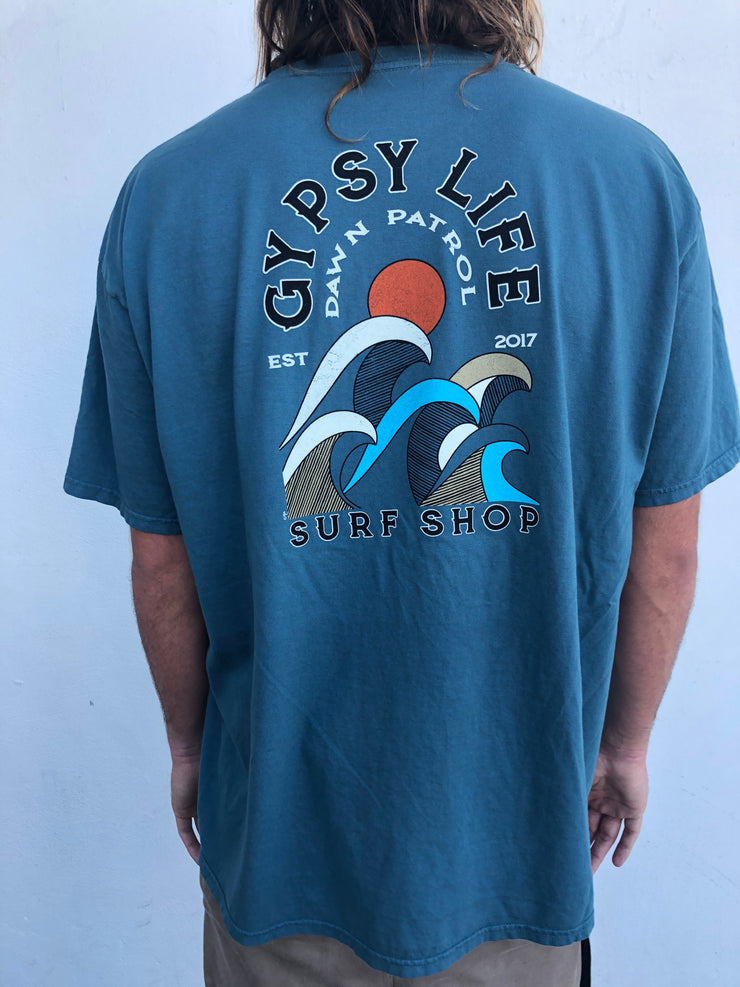 Gypsy Life Surf Shop - Men's Dyed Ringspun Tee - Campari Waves - Teal