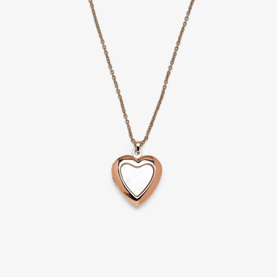 Stone Heart Locket Necklace - Rose Gold