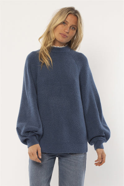 Victorian Long Sleeve Knit Sweater - Deep Lagoon