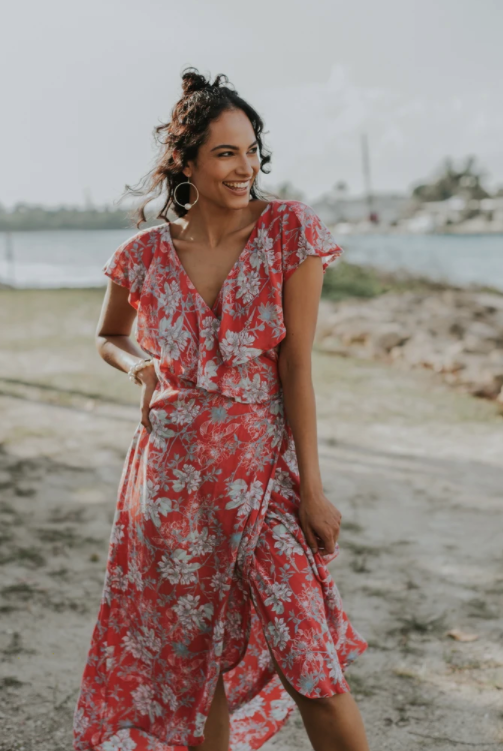 Havana Maxi Wrap Dress - Coral Orchid Gypsy Life Surf Shop Havana Maxi Wrap Dress - Coral Orchid Gypsy Life Surf Shop